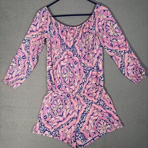 Lilly Pulitzer Lana Romper Womens Size XS Can't Resist Long Sleeve Off‎ Shoulder